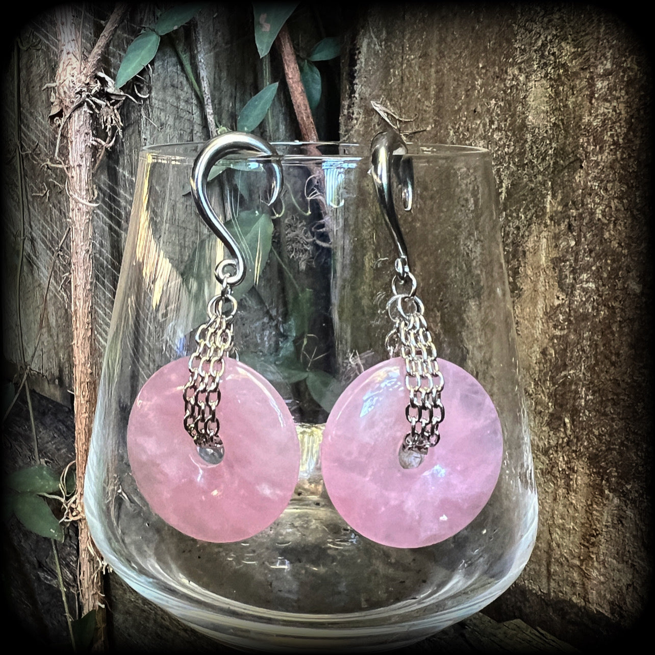 Rose quartz gauged earrings 