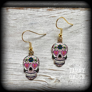 Day of the dead sugar skull earrings-Halloween earrings