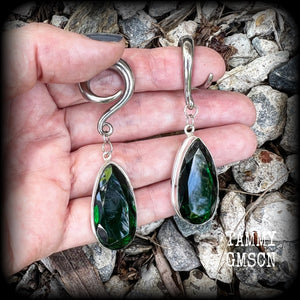 Emerald green gemstone gauged earrings-Teardrop earrings