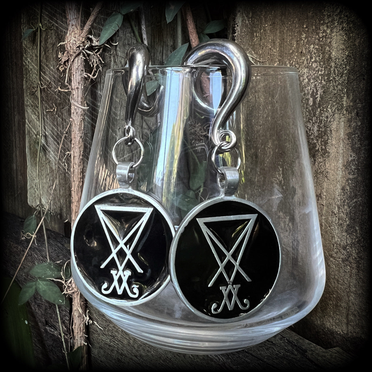 Sigil of Lucifer gauged earrings-Satanic jewelry