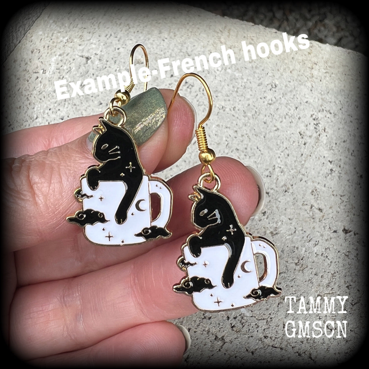 Black cat and coffee cup earrings