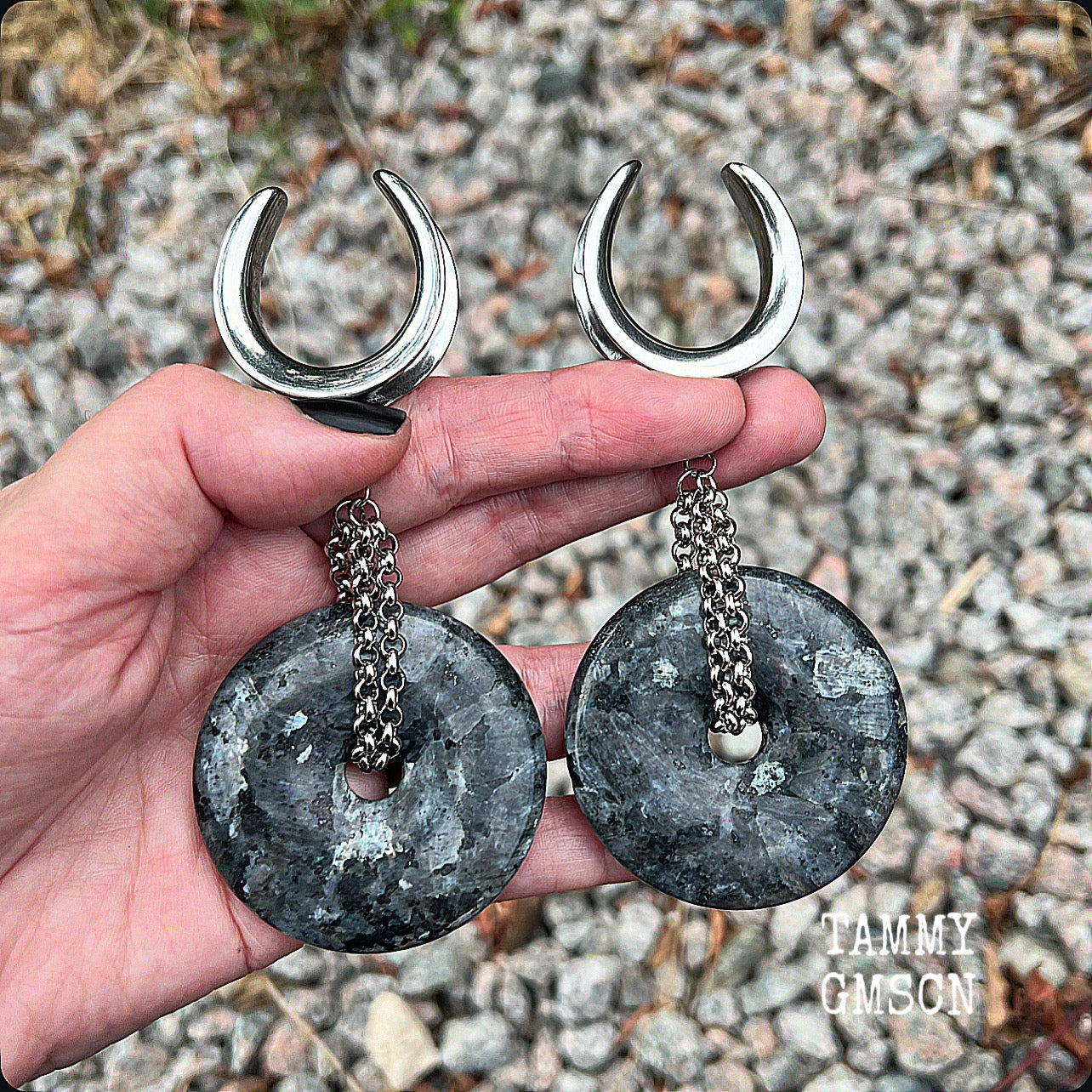 Labradorite gauged earrings-Gemstone ear weights