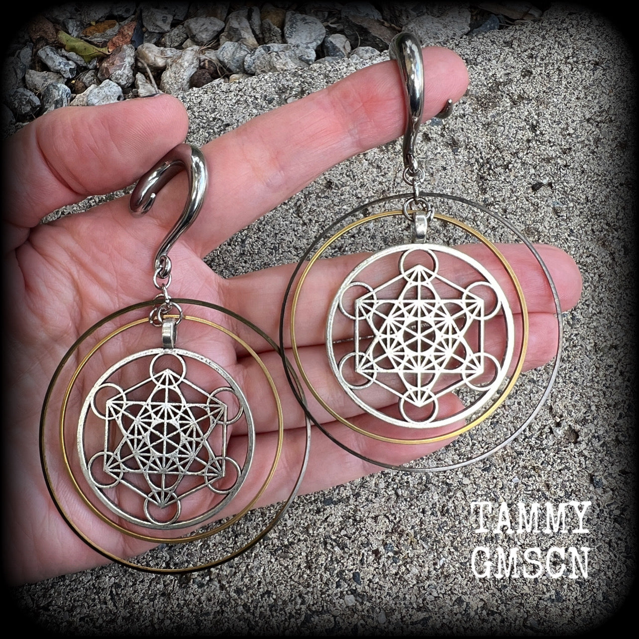 Metatrons cube gauged earrings