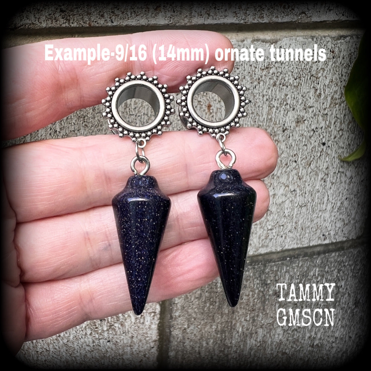 Gemstone tunnel earrings 9/16” tunnels Blue sandstone tunnel dangles 14mm Gemstone gauged earrings 2g 0g 00g 1/2” 5/8” 3/4” 7/8” 6mm 8mm 10mm 12mm 14mm 16mm 19mm 22mm 25mm 28mm 30mm Stretched ears Stretched lobes Celestial Whimsigoth Whimsygoth