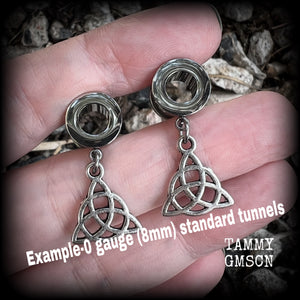 Triquetra tunnel earrings-Celtic knot gauged earrings