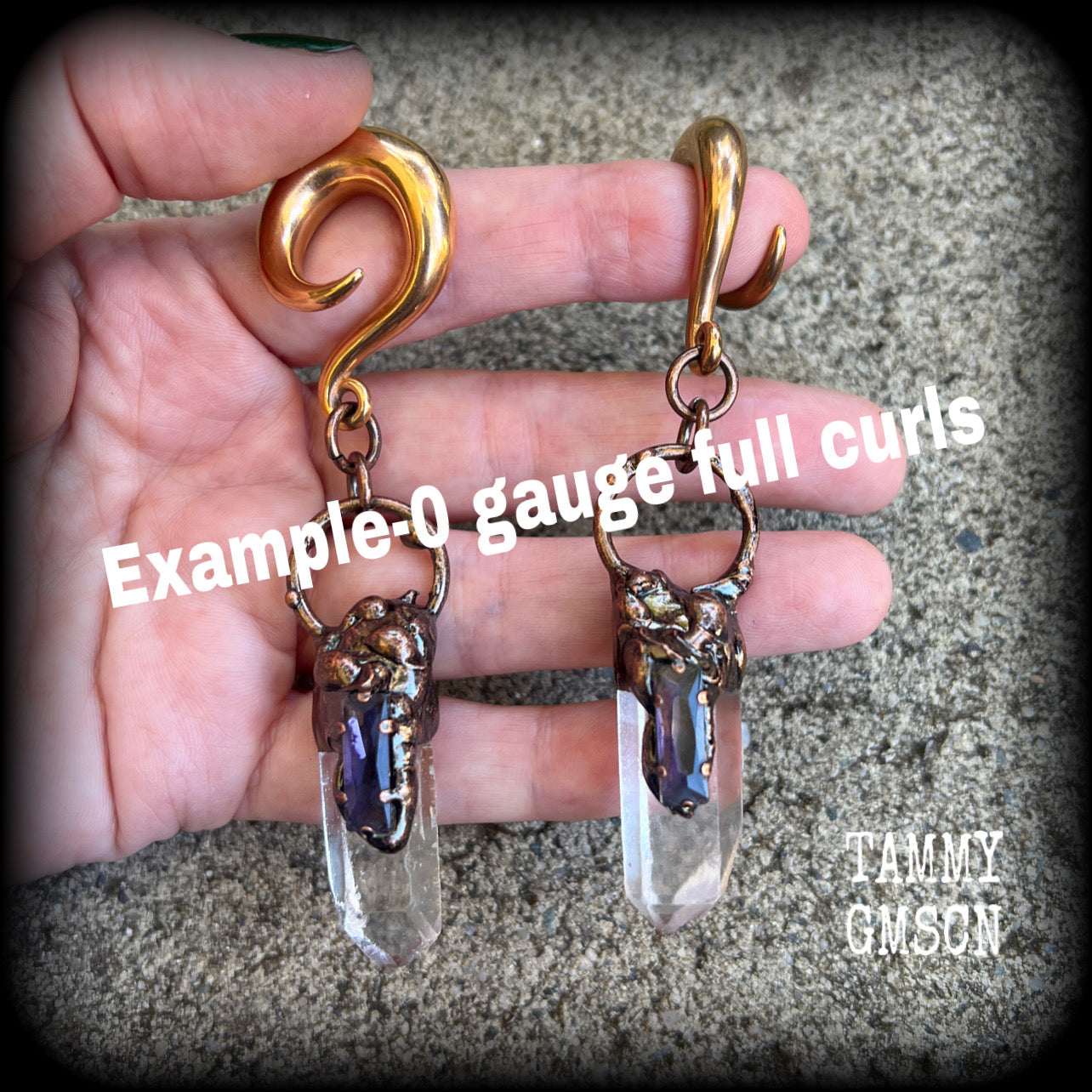 Quartz and amethyst gauged earrings-Gemstone ear weights