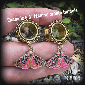 Pink butterfly tunnel earrings-Boho earrings