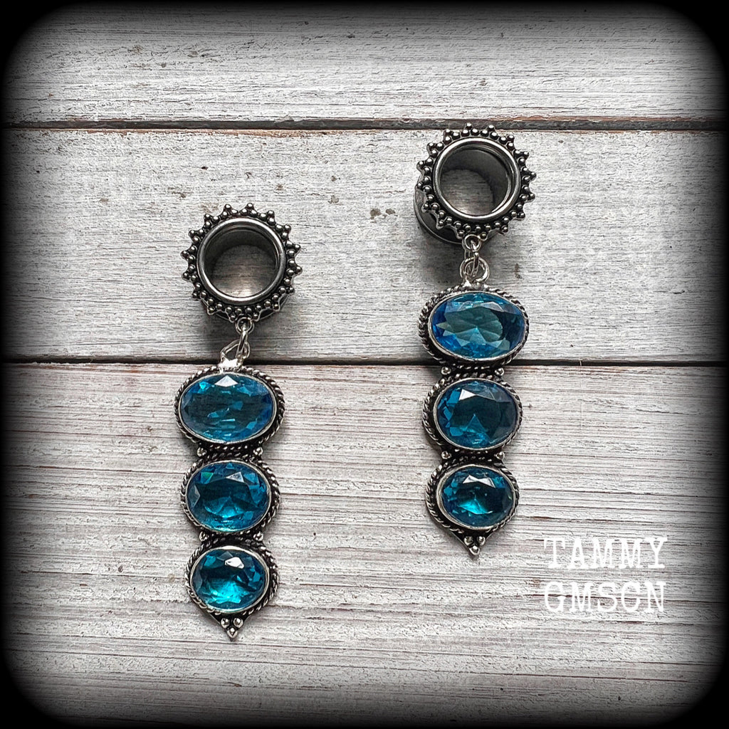 Blue topaz ear weights Gemstone gauged earrings 1/2” ear weights Body jewelry Gemstone tunnels 6g 2g 0g 00g 1/2 9/16 5/8 3/4 7/8 1 1.10 1.18 Whimsygoth Gothic Gauges  Ear hangers Tunnel dangles 4mm 6mm 8mm 10mm 12mm 14mm 16mm 19mm 22mm 25mm 28mm 30mm