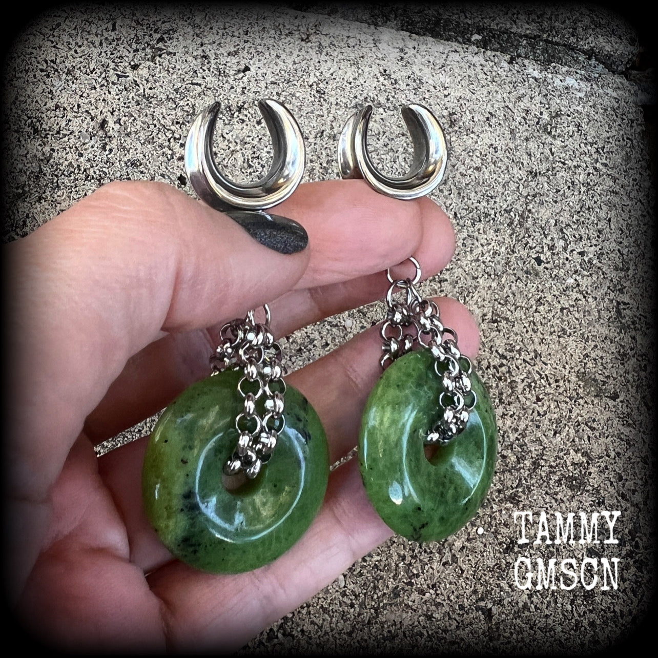 Olive jasper gauged earrings-Gemstone gauges