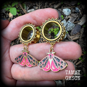 Pink butterfly tunnel earrings-Boho earrings