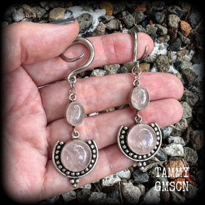 Rose quartz gauged earrings-Gemstone ear weights