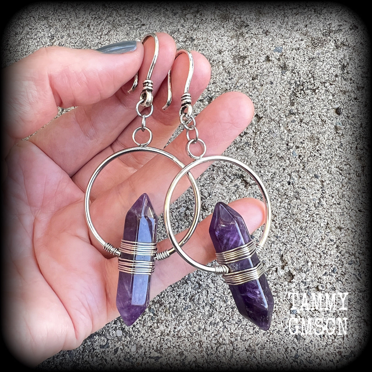 Amethyst earrings-Gemstone ear hangers