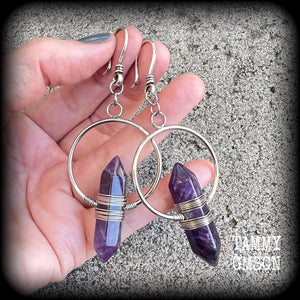 Amethyst earrings-Gemstone ear hangers