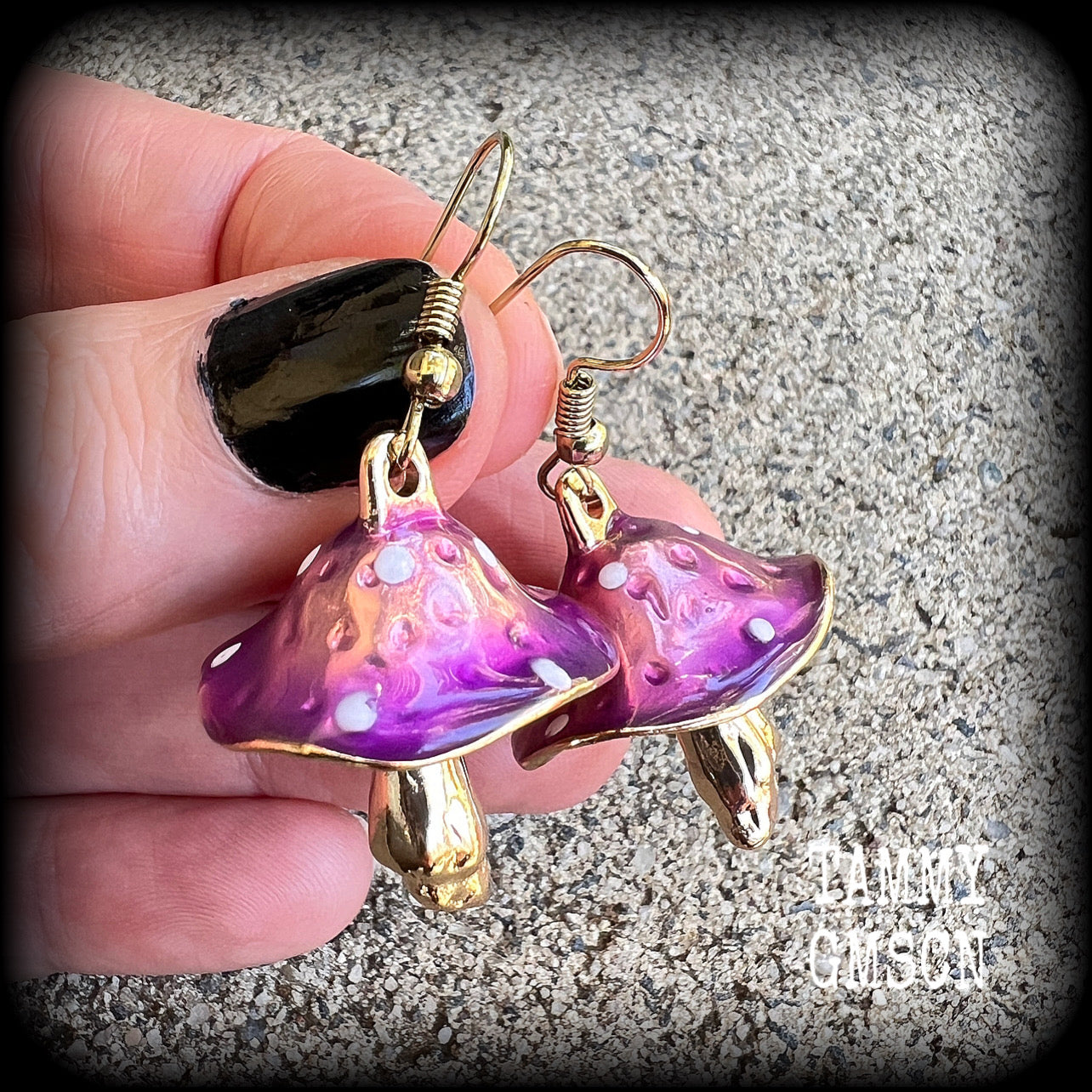 Purple mushroom earrings-Alice in Wonderland earrings