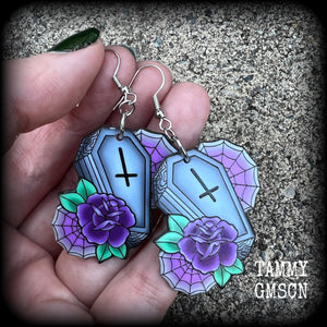 Pastel goth coffin earrings-Halloween earrings