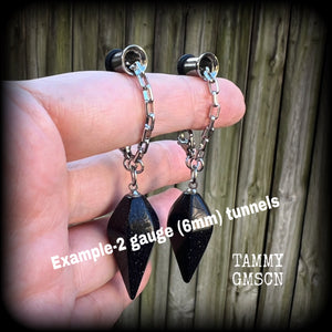Goldstone pendulum gemstone tunnel dangles-TUNNELS INCLUDED