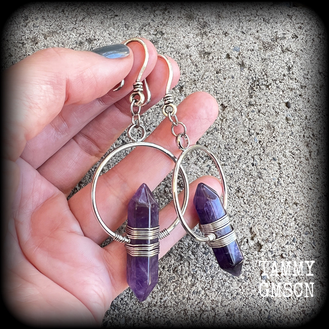 Amethyst earrings-Gemstone ear hangers