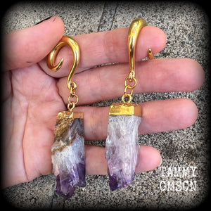 Raw Amethyst gauged earrings