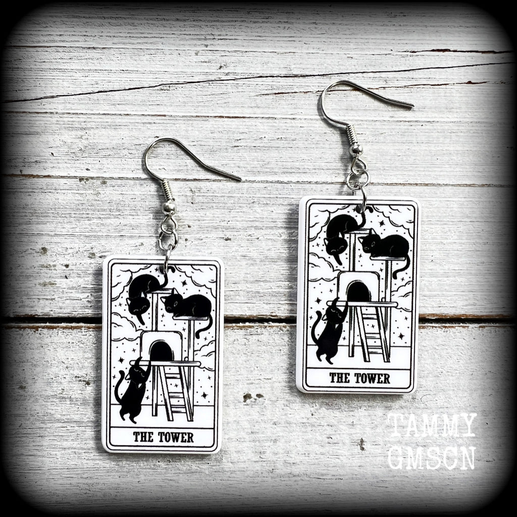 The Cat Tower tarot card earrings