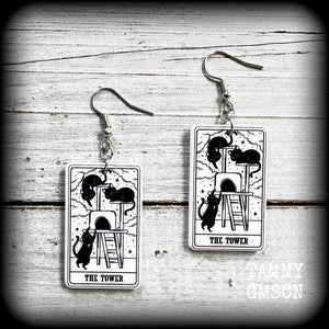 The Cat Tower tarot card earrings
