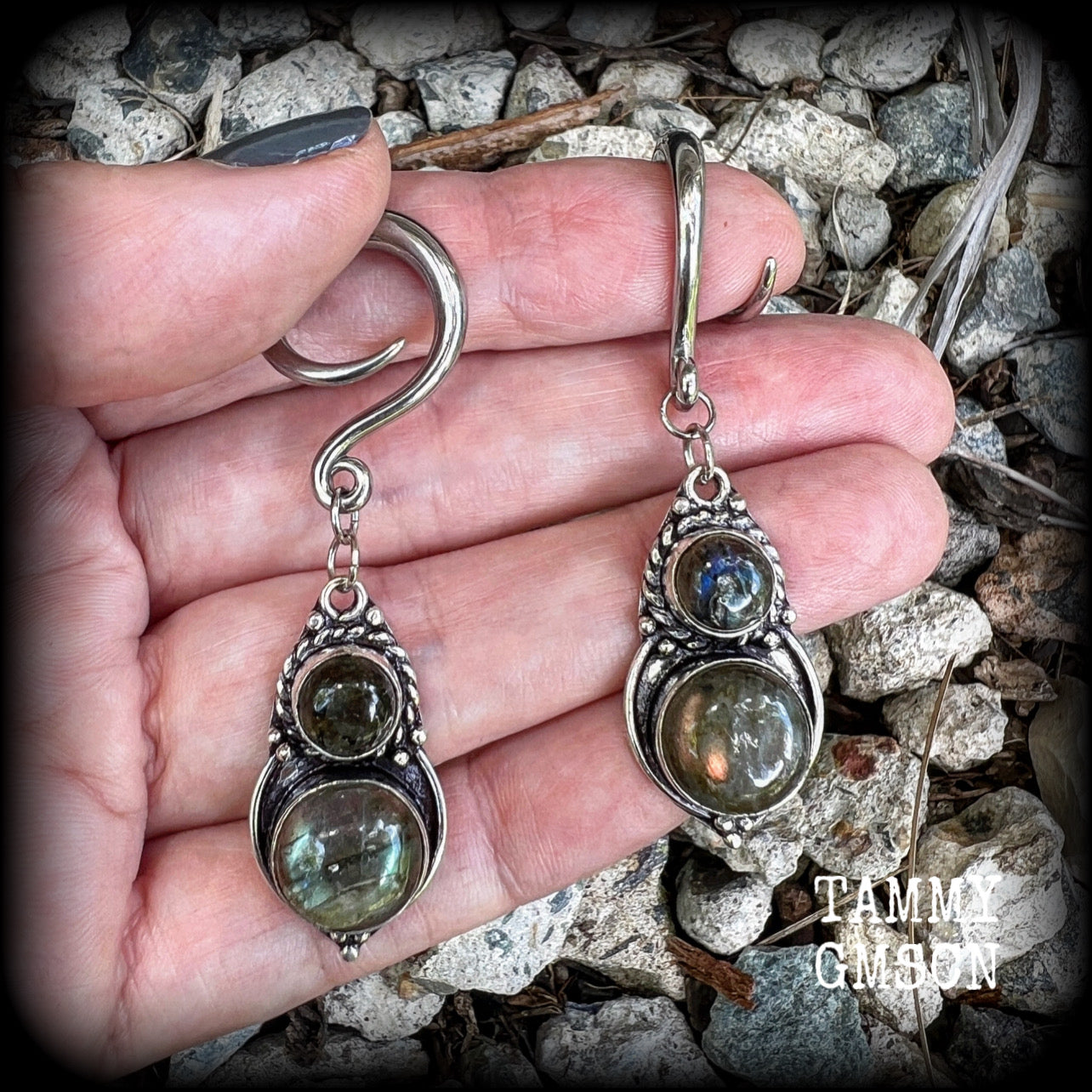 Labradorite gauged earrings-Gemstone gauges