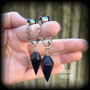 Goldstone pendulum gemstone tunnel dangles-TUNNELS INCLUDED