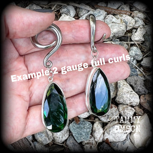 Emerald green gemstone gauged earrings-Teardrop earrings