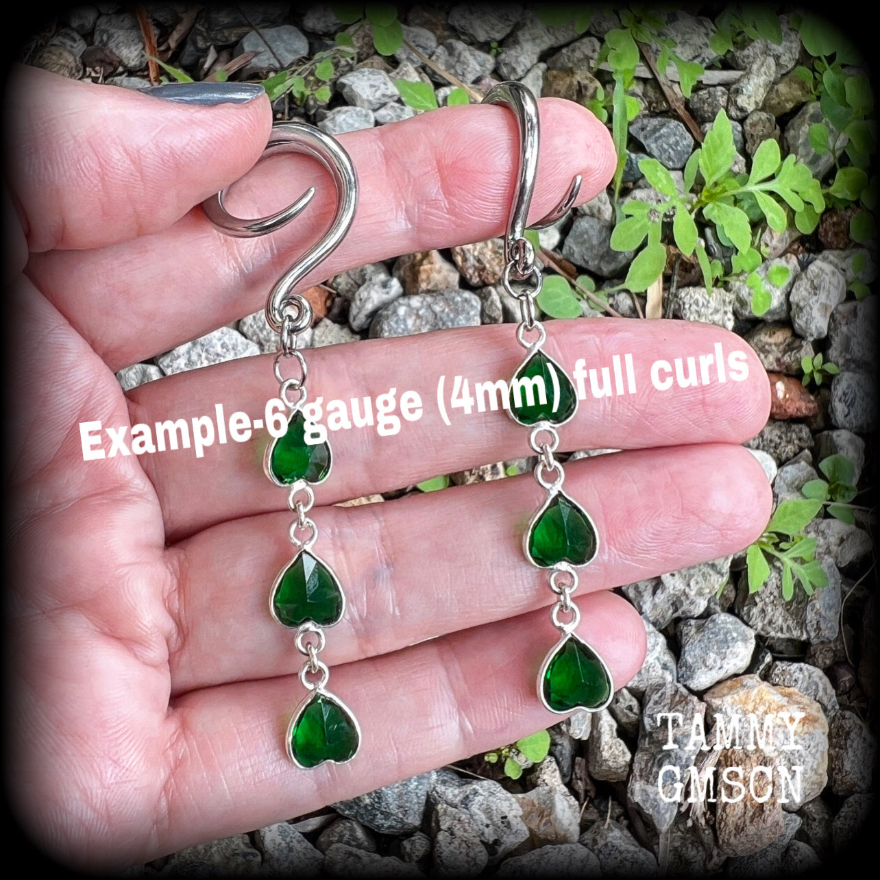 Emerald green gemstone gauged earrings-Boho earrings