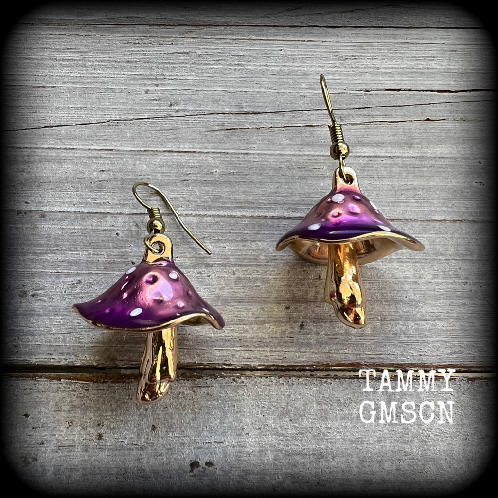 Purple mushroom earrings-Alice in Wonderland earrings