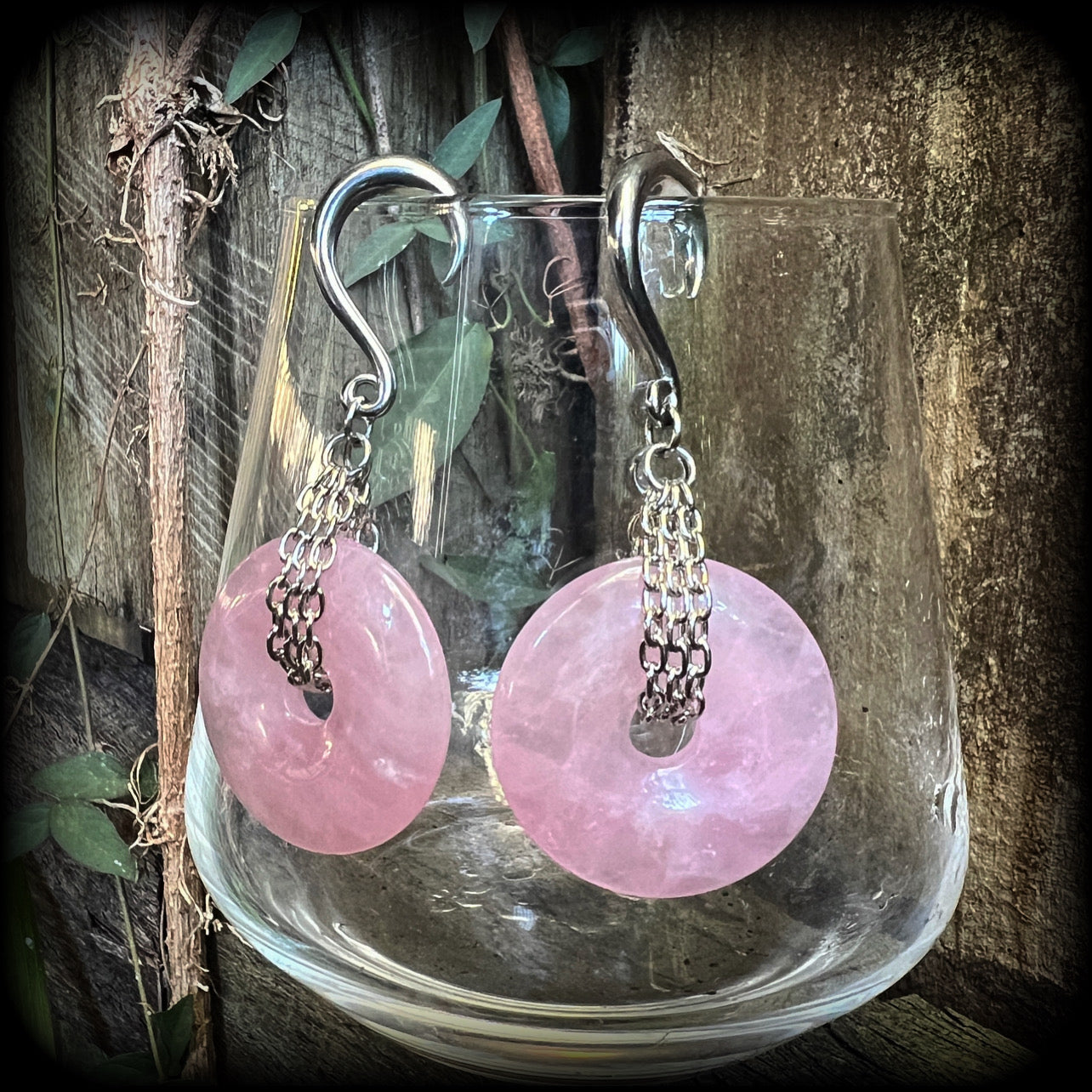 Rose quartz ear hangers 