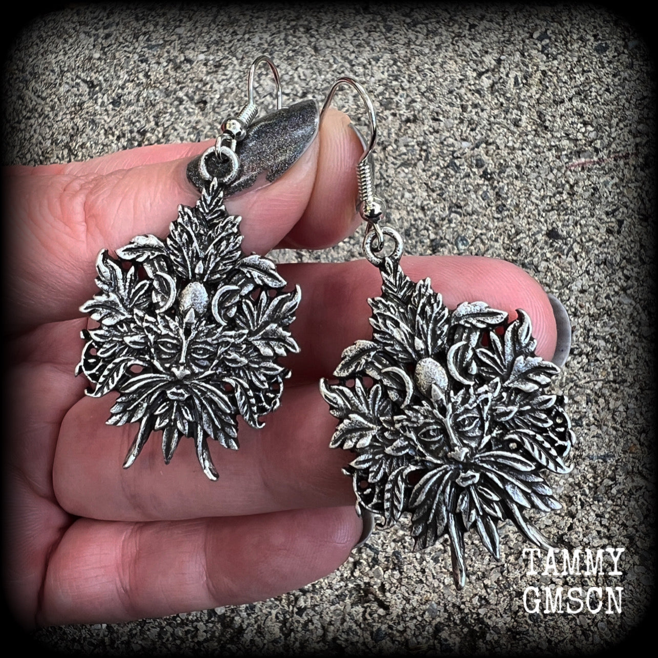 Green man earrings-Greenman earrings