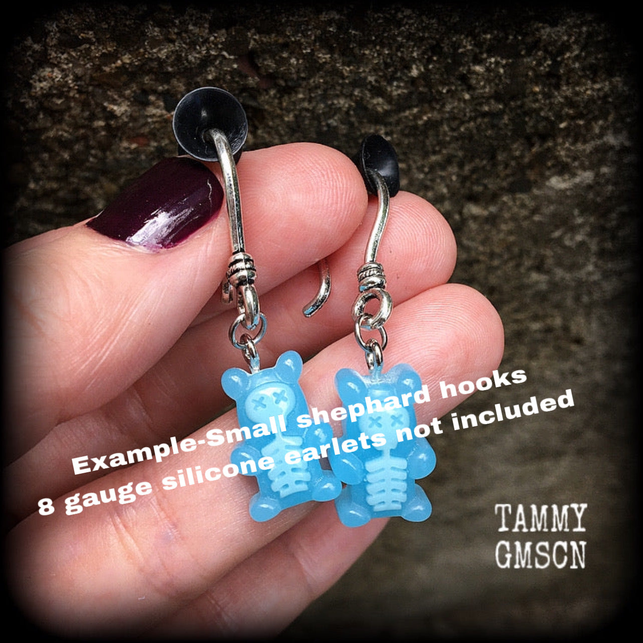 Blue skeleton gummy bear earrings-Halloween earrings