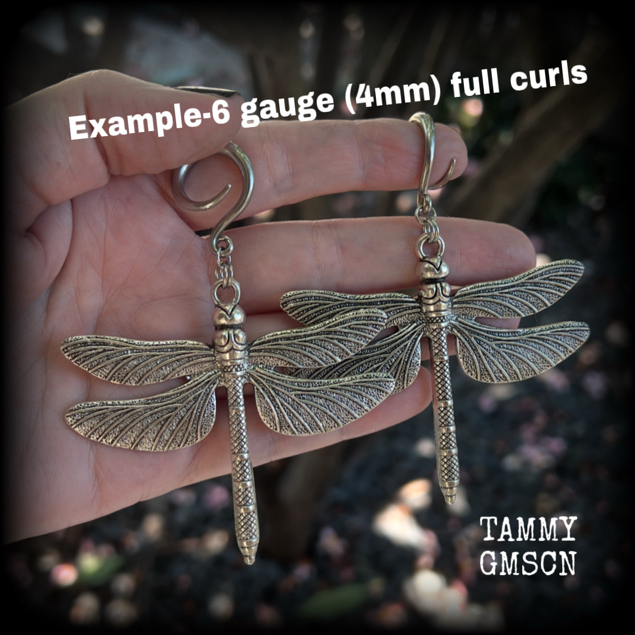 Dragonfly gauged earrings-Insect ear hangers