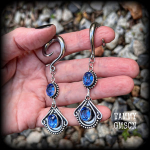 Blue Topaz gauged earrings 2 gauge ear weights Gemstone ear hangers Gauged ears Ear gauges 6g 2g 0g 00g 1/2" 9/16" 5/8" 3/4" 7/8" 1" 1.10" Stretched ears Stretched lobes