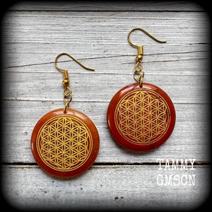 Red agate earrings-Flower of Life earrings