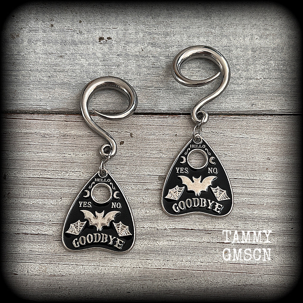 Ouija planchette gauged earrings-Halloween gauges-Bat earings