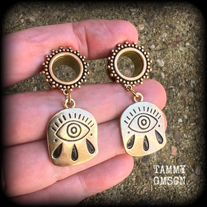 Evil eye tunnel earrings 14mm ear gauges 9/16” tunnel dangles Stretched lobes Occult jewelry Body jewelry 2g 0g 00g 1/2” 5/8” 3/4 7/8” 1” 6mm 8mm 10mm 12mm 14mm 16mm 19mm 22mm 25mm 28mm 30mm Stretched ears Gauged ears Gauged earrings Ear weights