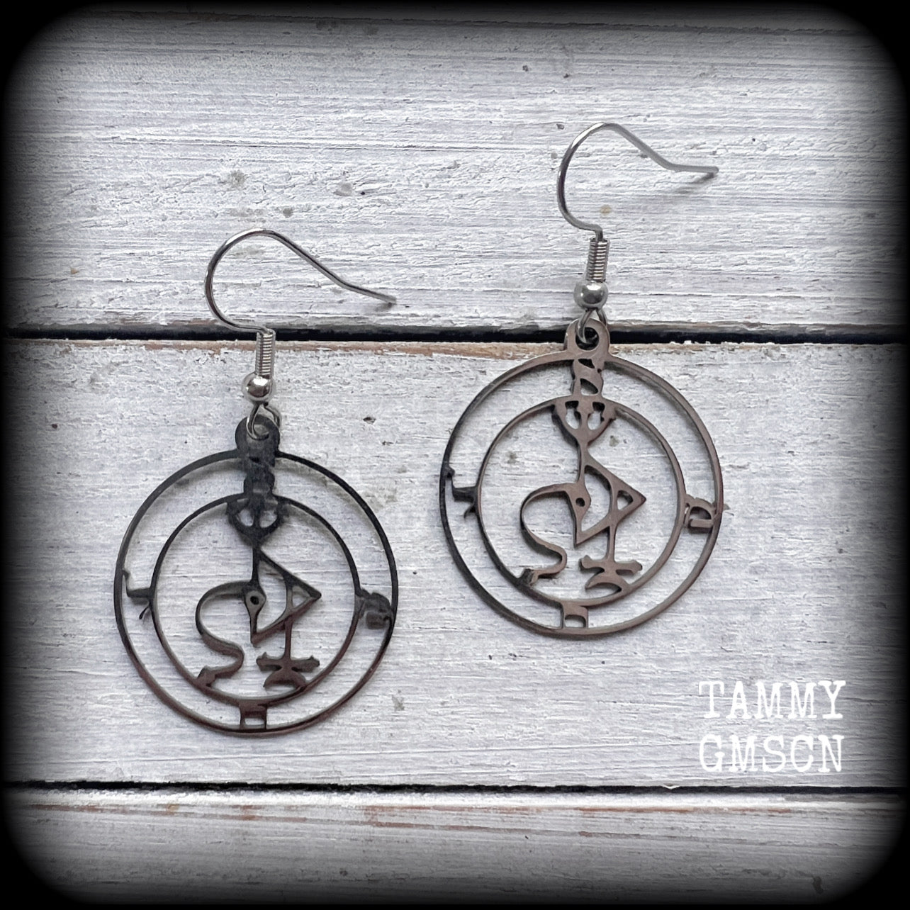 Sigil of Samael earrings Sigil jewelry Sigil jewellery Demons Demonology earrings Sigil earrings Occult earrings Occult jewelry Lesser magick Greater magick Crowley Aquino LaVey Esoteric earrings Church of Satan Key of Solomon Pierced ears Ear gauges