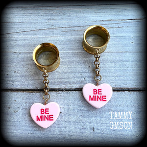 Candy hearts tunnel earrings-Tunnel dangles