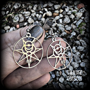 Occult jewelry Mark of the Beast earrings Thelema earrings Sigil earrings Occult earrings Esoteric earrings Church of Satan Pierced ears Ear gauges Tunnels Aleister Crowley Anton La Vey Ritual magick Occult jewelry ceremonial magick Black magick Dark arts