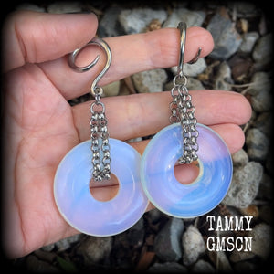 Opalite gauged earrings-Gemstone ear weights
