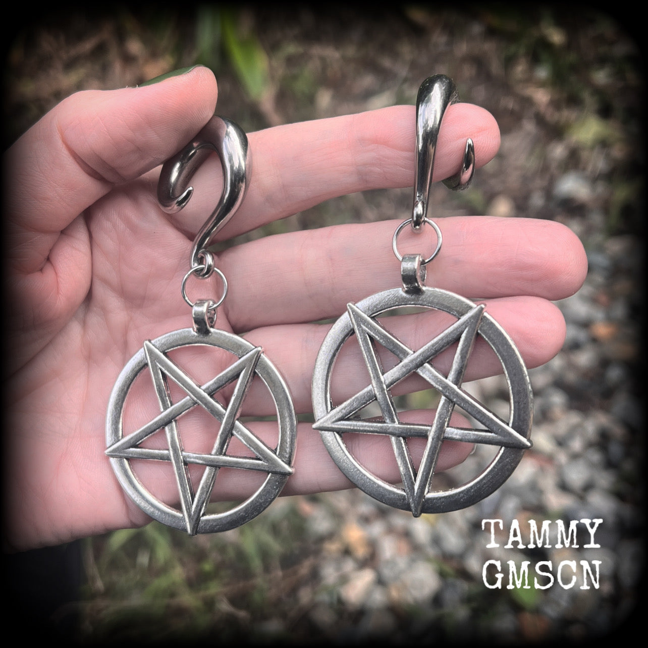 Inverted pentagram ear gauges
