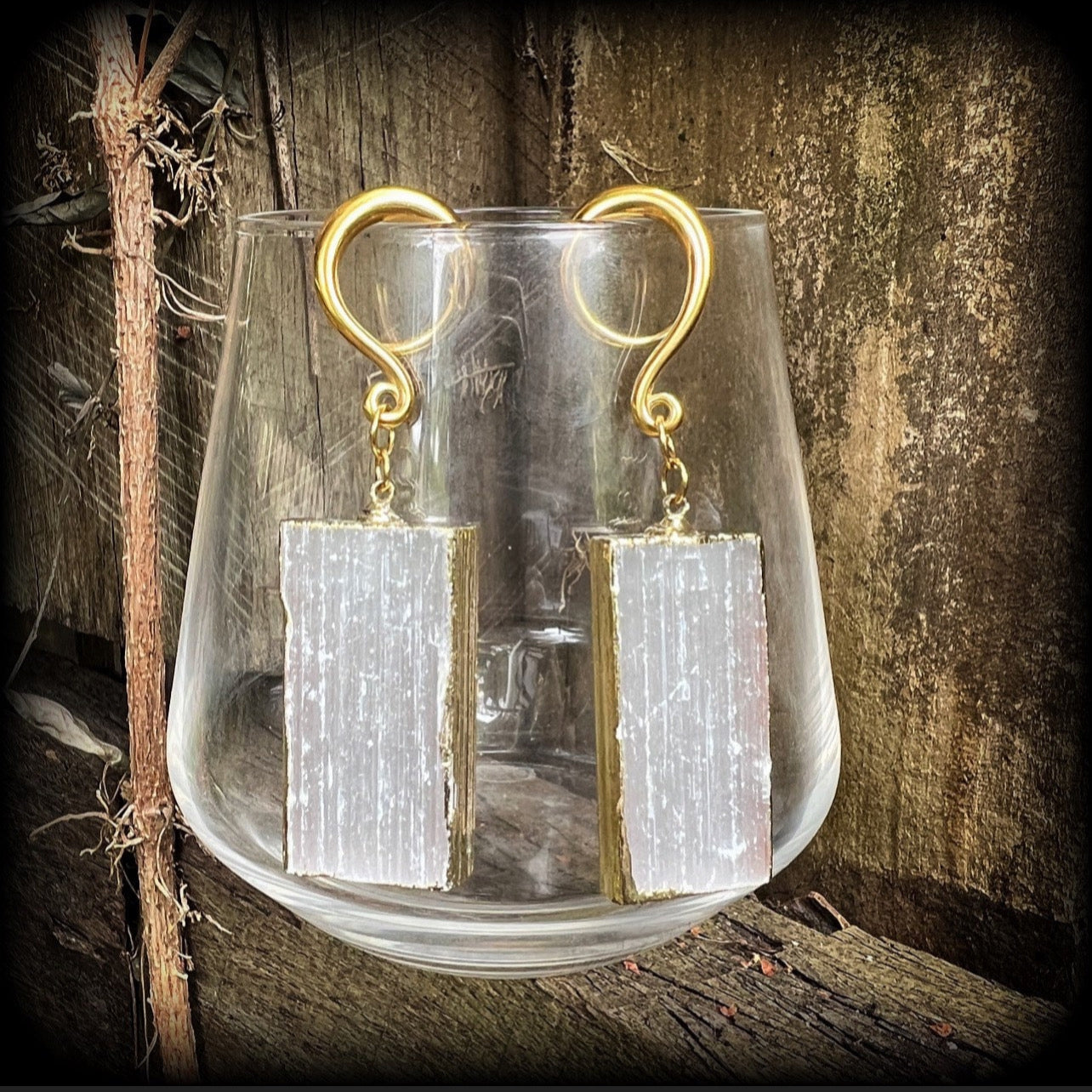 Selenite gauged earrings 