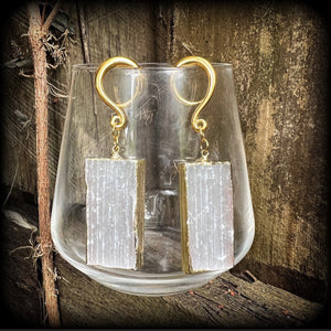 Selenite gauged earrings 