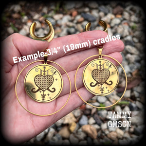 19mm ear weights Erzulie jewelry Erzulie Frida Erzulie Freda Erzulie Dantor Love spells Love amulets Love talisman Veve tunnel dangles 1/2" gauge tunnels  Body jewelry Ear gauges Voodoo jewelry 6mm 8mm 10mm 12mm 14mm 16mm 19mm 22mm tunnel earrings 25mm tunnel dangles