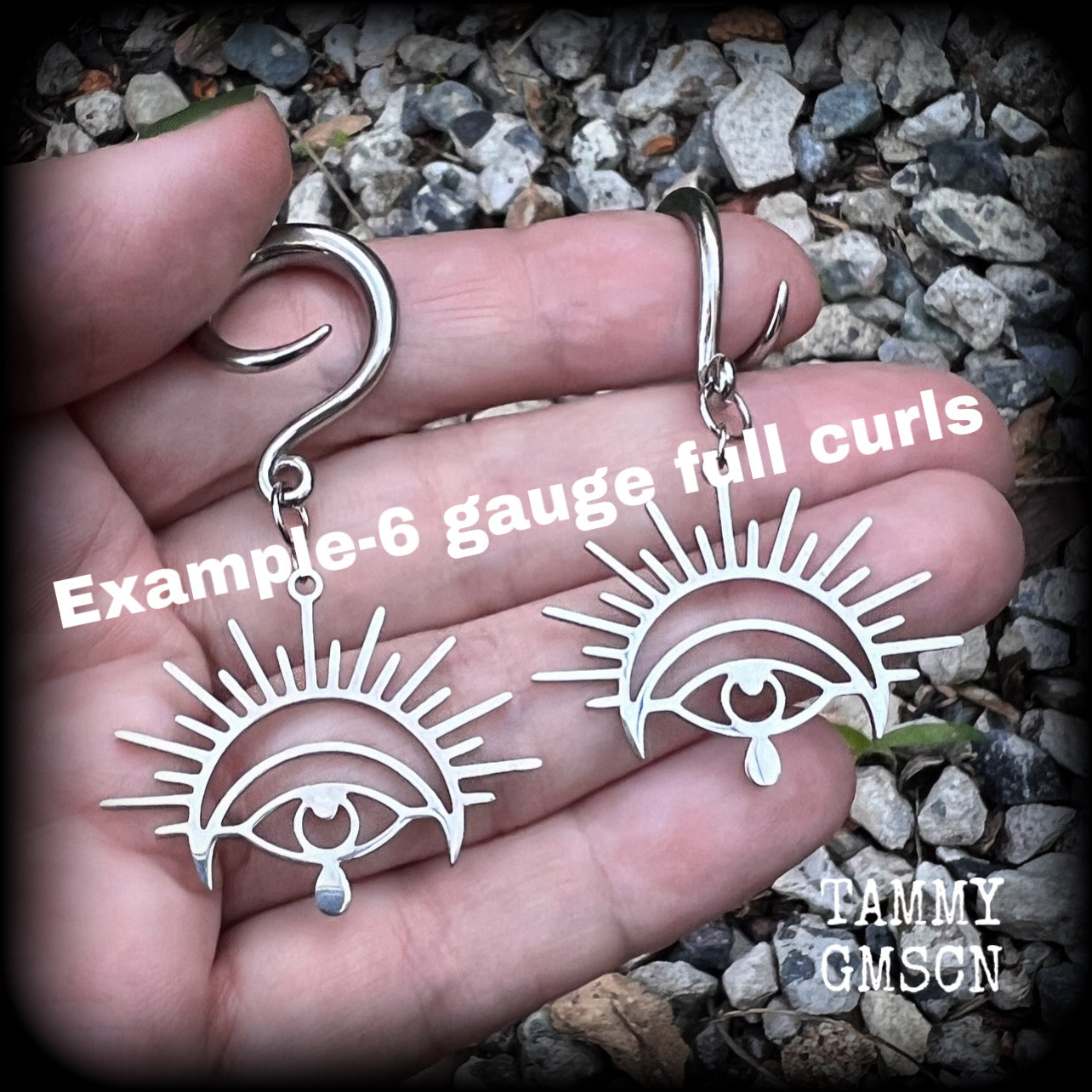 6 gauge body jewelry All seeing eye earrings Ear hangers Gauged earrings Oculus ear gauges Evil eye earrings Evil eye jewelry Eye of Providence 6 gauge ear weights Stretched ears Stretched lobes Body jewelry Gauged ears 4mm 6mm 8mm 10mm 12mm 14mm 16mm 19mm 22mm 25mm 28mm