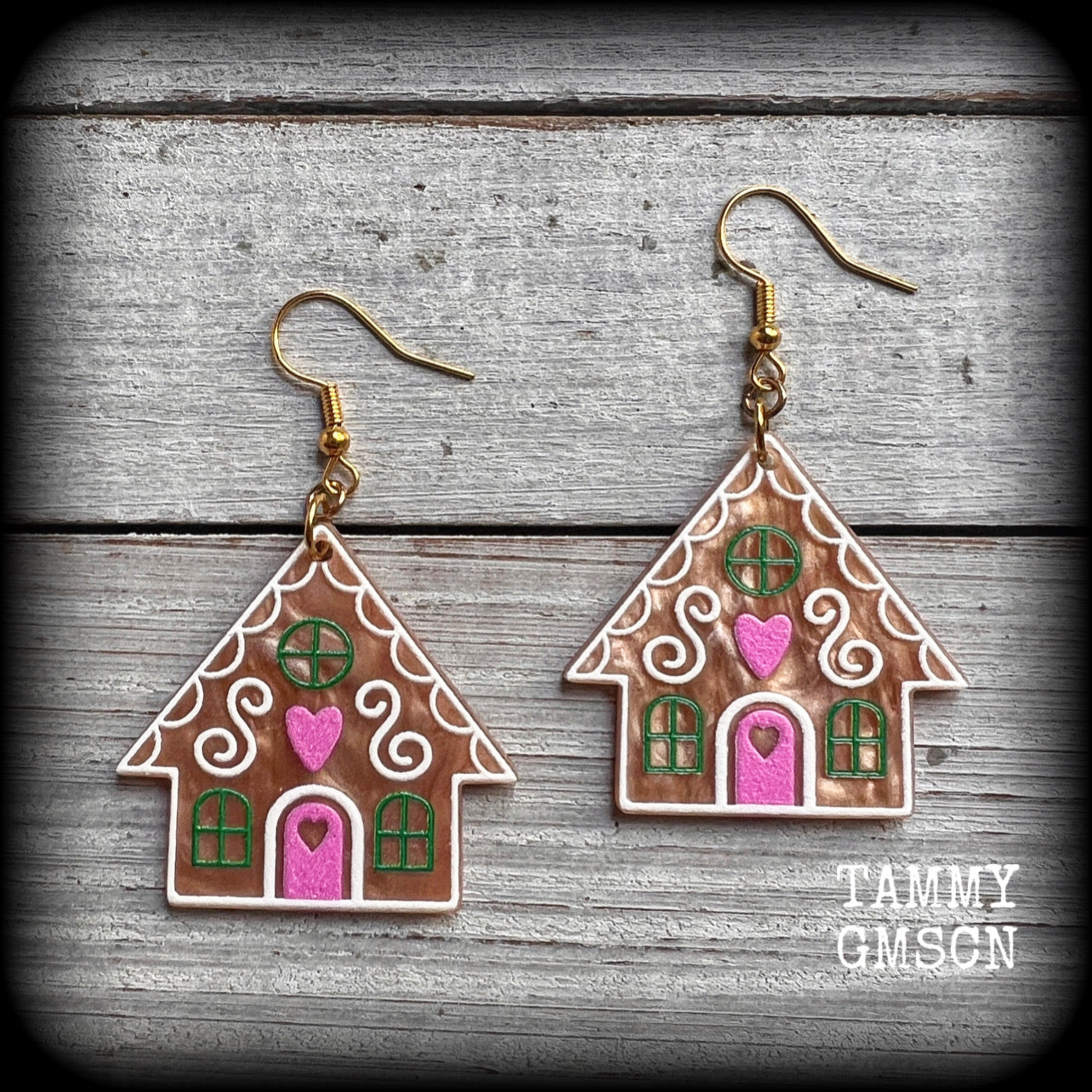 Yuletide earrings Christmas carols Christmas earrings Ear gauges Ear hangers Cute earrings Gingerbread house ear hangers Body jewelry Christmas jewelry Xmas earrings Winter soltice Yuletide Stocking stuffers Secret santa Kriss kringle Gifts for her