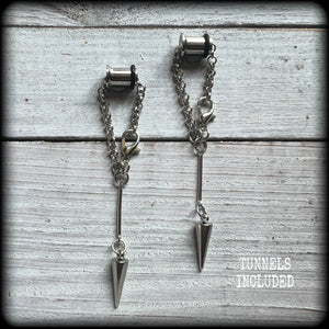 Silver spike chain tunnel dangles-TUNNELS INCLUDED