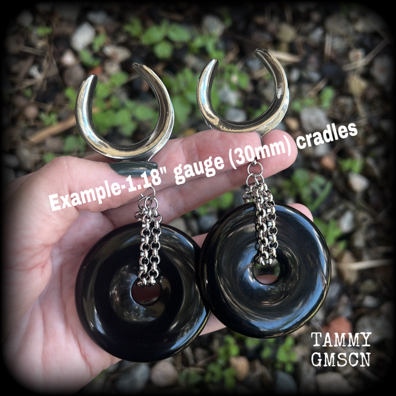 Black obsidian gauged earrings-Gemstone ear weights