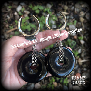 Black obsidian gauged earrings-Gemstone ear weights